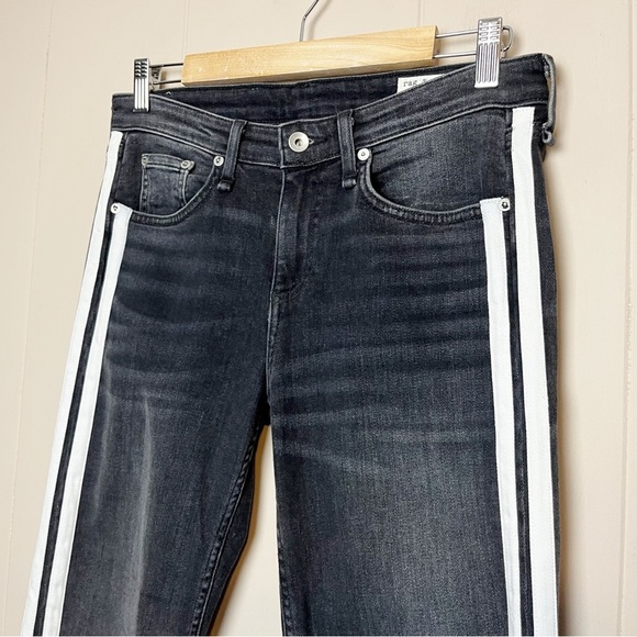 rag & bone Cate Mid Rise Flare Jeans 26 2 dark grey racing stripe split hem - Picture 3 of 15